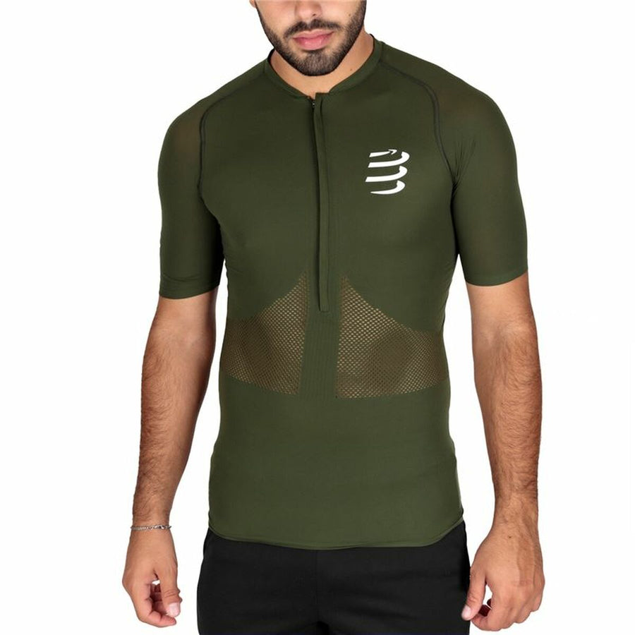 Maglia a Maniche Corte Uomo Compressport Oliva