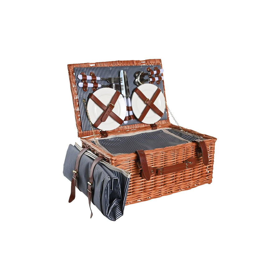 Cestino DKD Home Decor Picnic Marrone Blu Marino vimini 46 x 30 x 20 cm