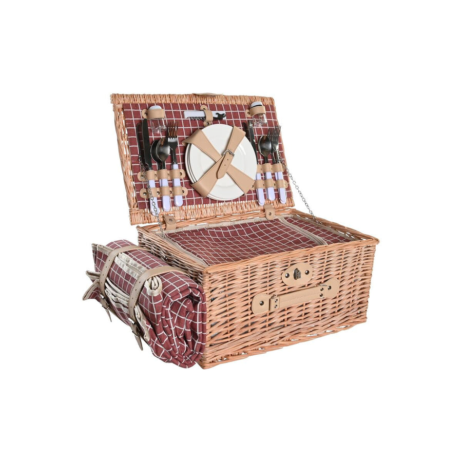 Cestino DKD Home Decor Picnic Naturale Rosso vimini (44 x 30 x 22 cm)