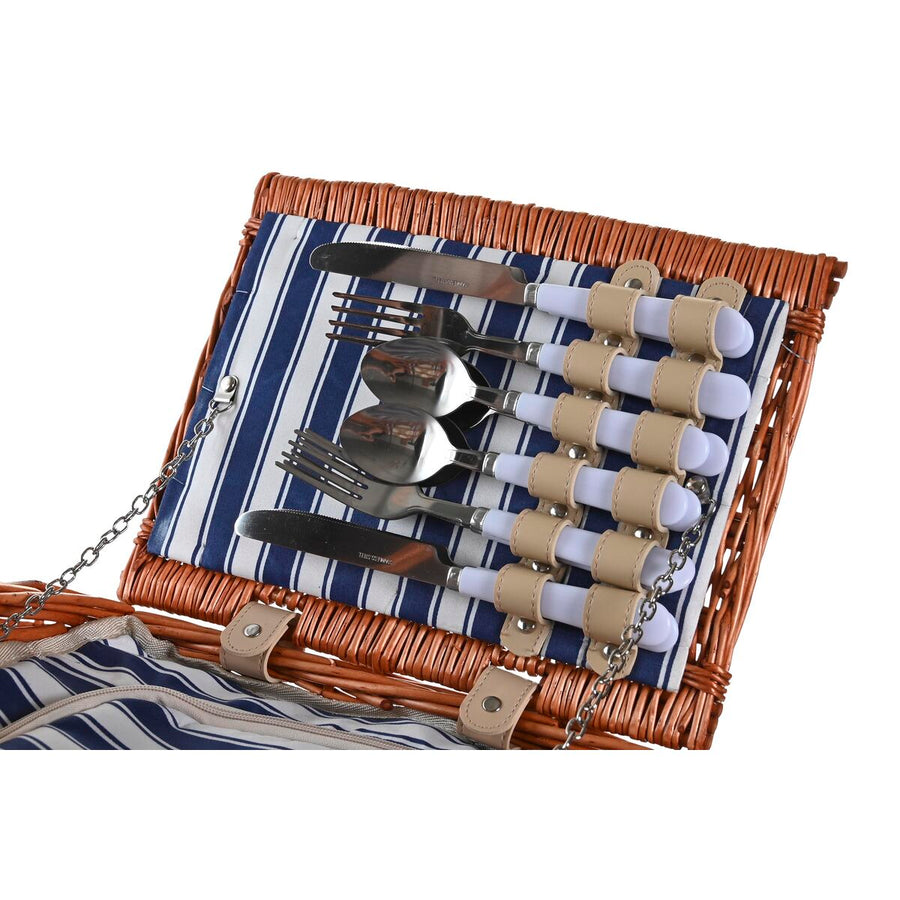 Cestino DKD Home Decor Picnic Marrone Blu Marino vimini 42 x 30 x 20 cm