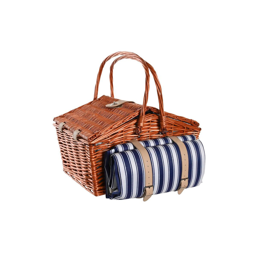 Cestino DKD Home Decor Picnic Marrone Blu Marino vimini 42 x 30 x 20 cm