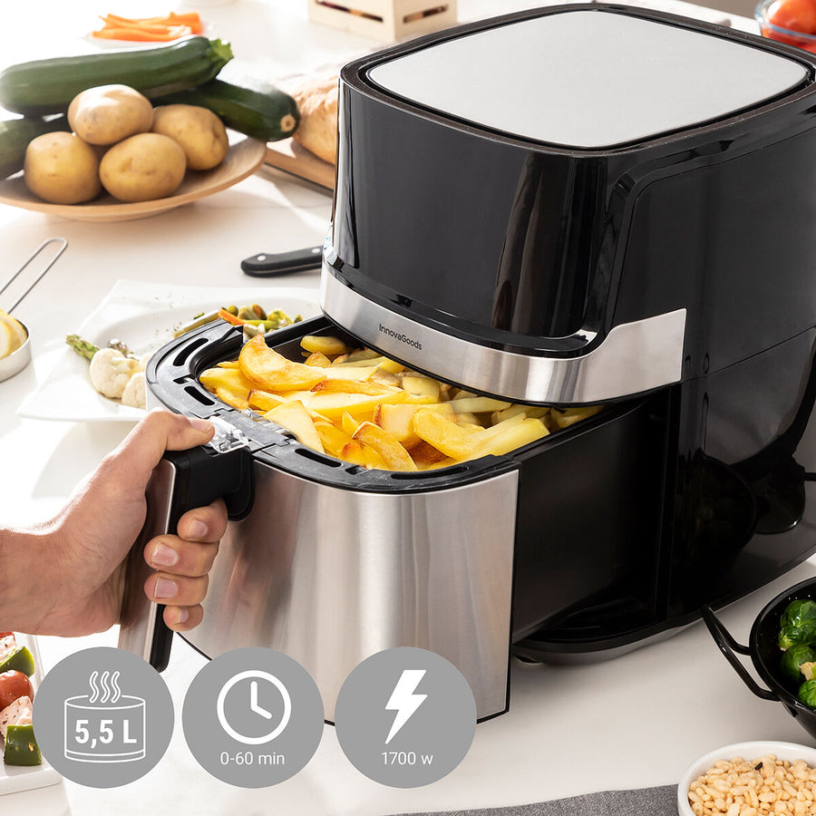 Friggitrice ad Aria InnovaGoods Fryinn Pro 5500 Nero 1700 W 5,5 L Acciaio inossidabile