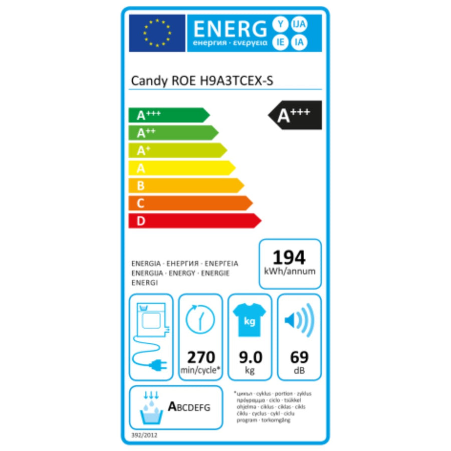 Asciugatrice a condensazione Candy ROE H9A3TCEX-S